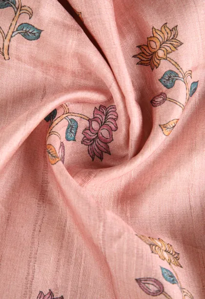 Peach Pink Jute Sarees Without Zari With Floral Patterns