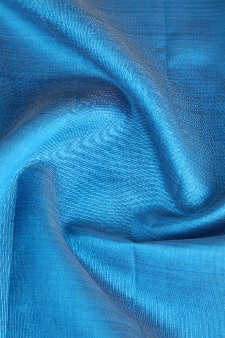 Cerulean Blue Raw Silk Sarees Gold Zari with Plain view 4