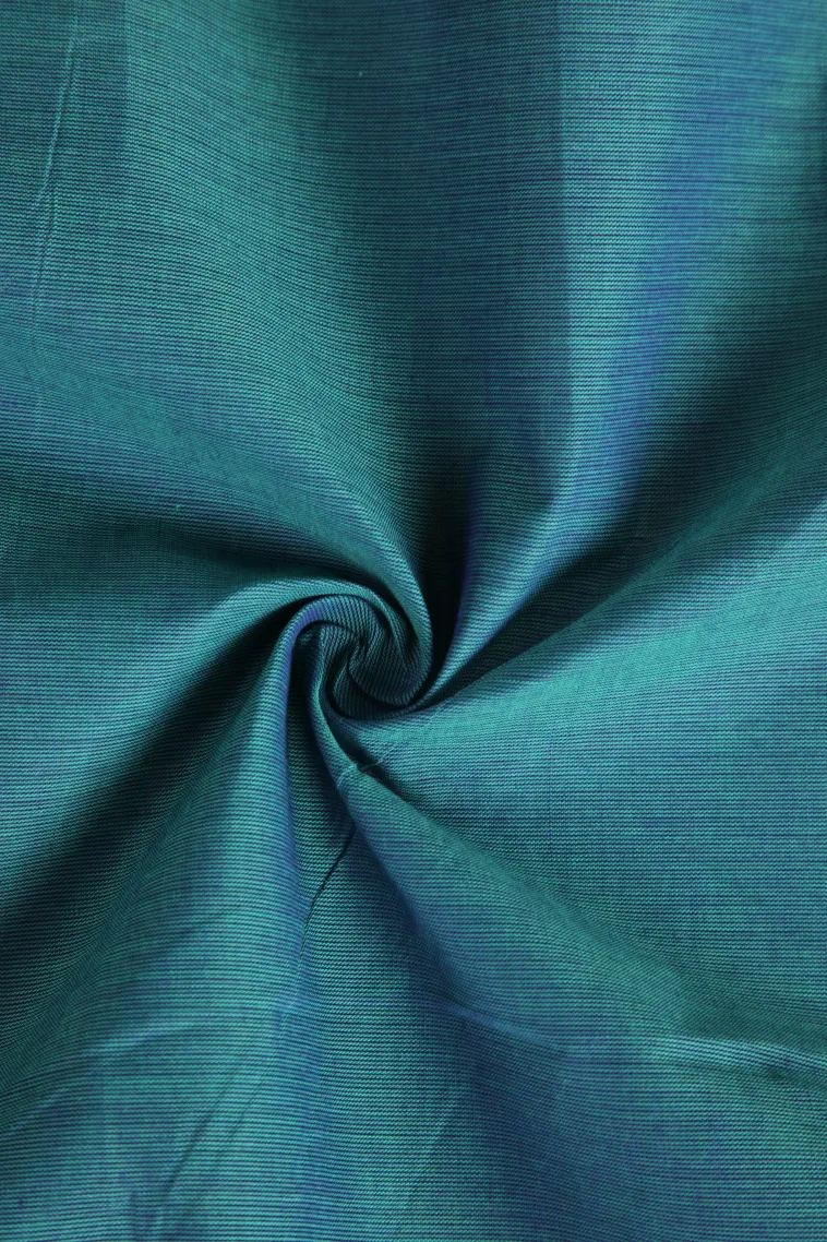 Teal Blue Chettinad Cotton Sarees with Gold Zari Plain view 4