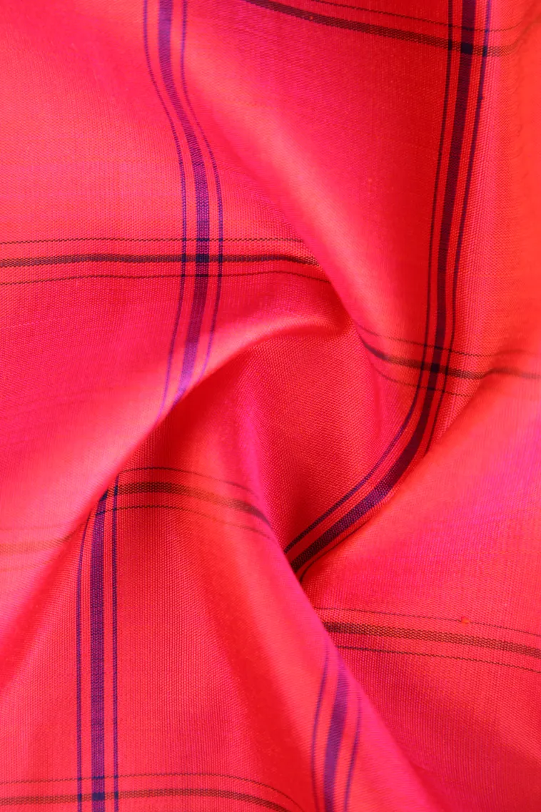 Fuscia Pink Kanchipuram Silk Sarees with Gold Zari Checks view 4