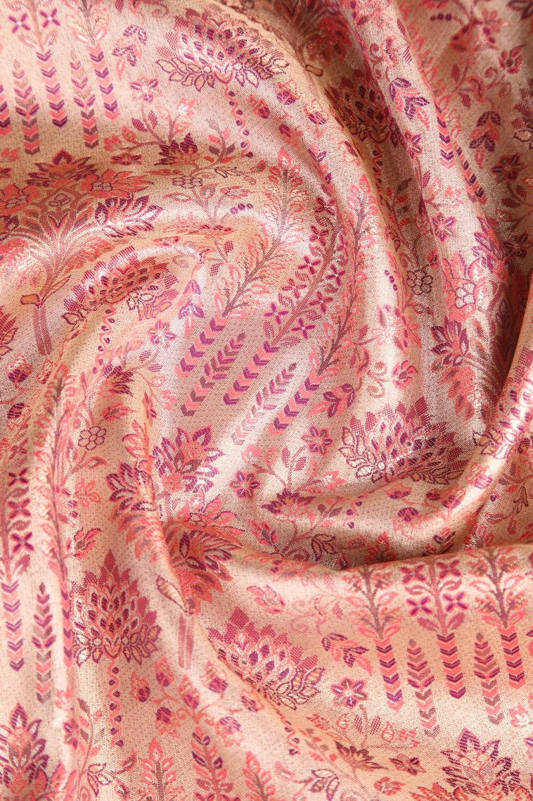 Salmon Pink Apoorva Silk Sarees Copper Zari with Floral Patterns view 4