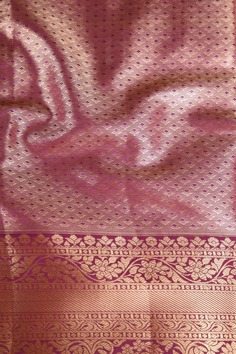 Salmon Pink Apoorva Silk Sarees Copper Zari with Floral Patterns view 3