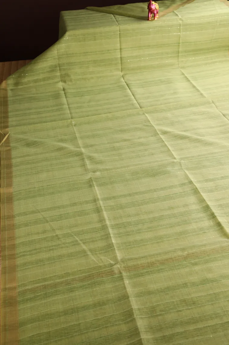 Olive Green Jute Sarees Without Zari With Stone Work view 2