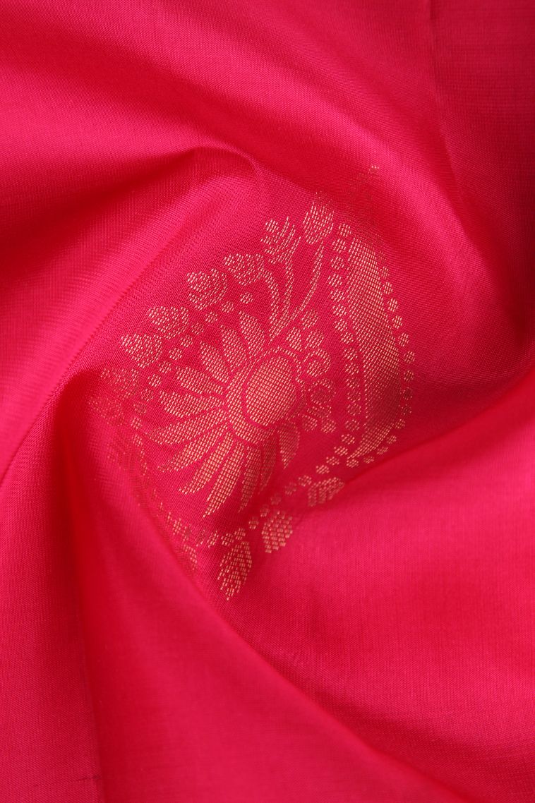 Punch Pink Soft Silk Saree Copper Zari with Floral Patterns view 4
