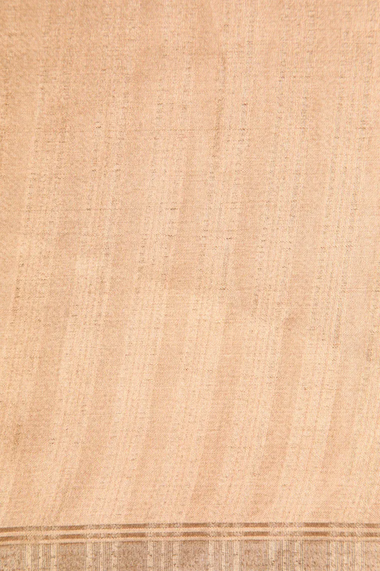 Salmon Pink Jute Sarees Without Zari With Floral Patterns view 3