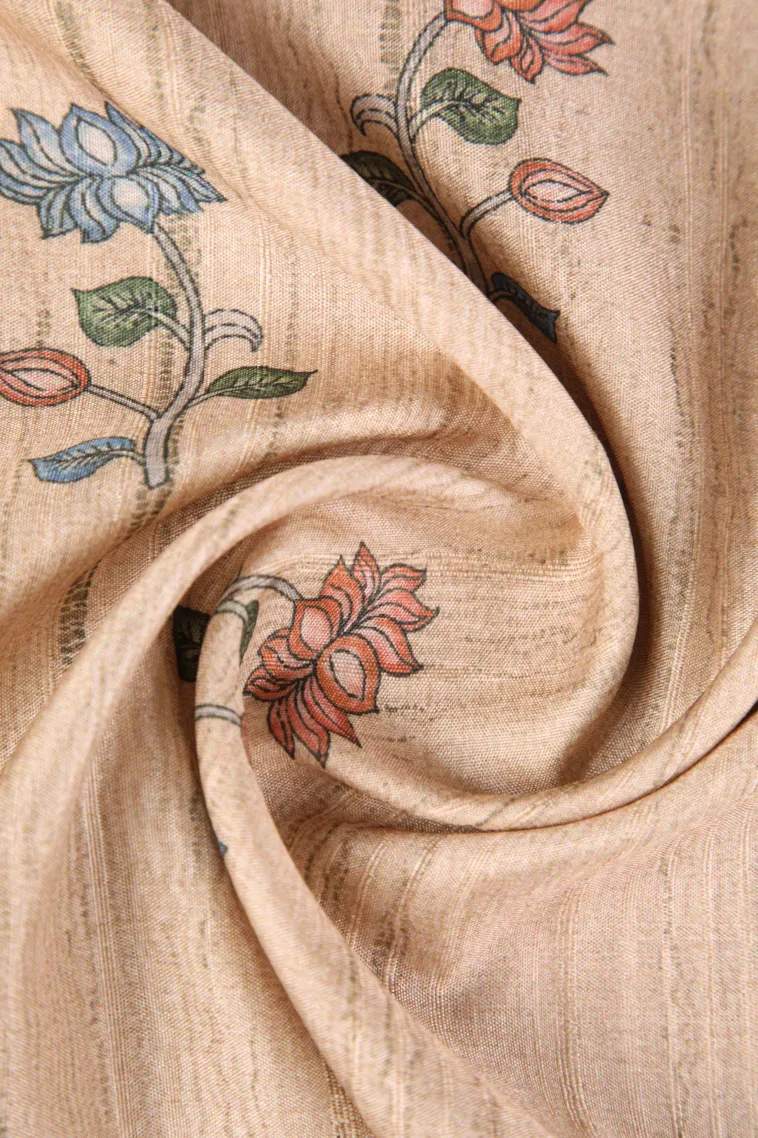 Salmon Pink Jute Sarees Without Zari With Floral Patterns view 4