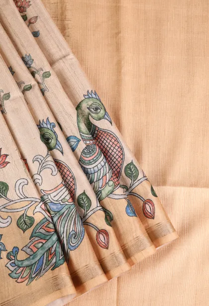Salmon Pink Jute Sarees Without Zari With Floral Patterns