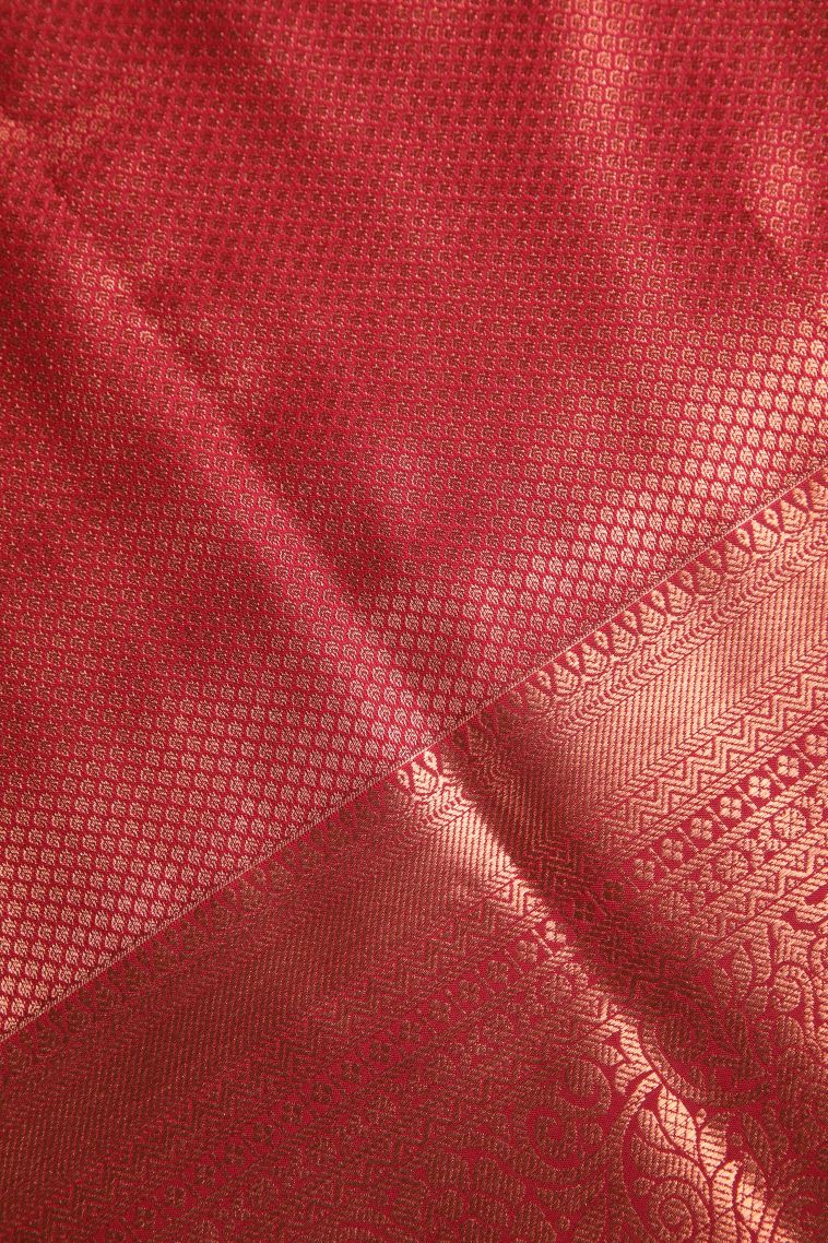 Apple Red Apoorva Silk Sarees Copper Zari with Floral Puttas view 3
