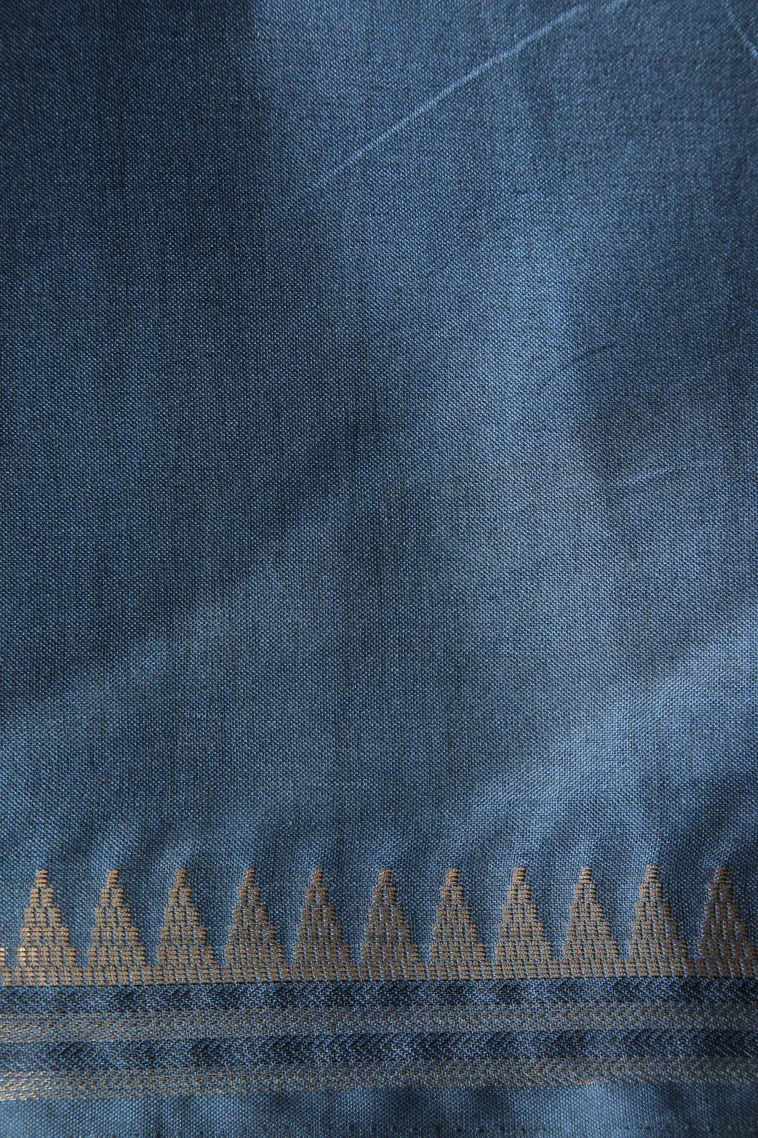 Aegean Blue Semi Raw Silk Printed Without Zari With Geometric Shapes view 3