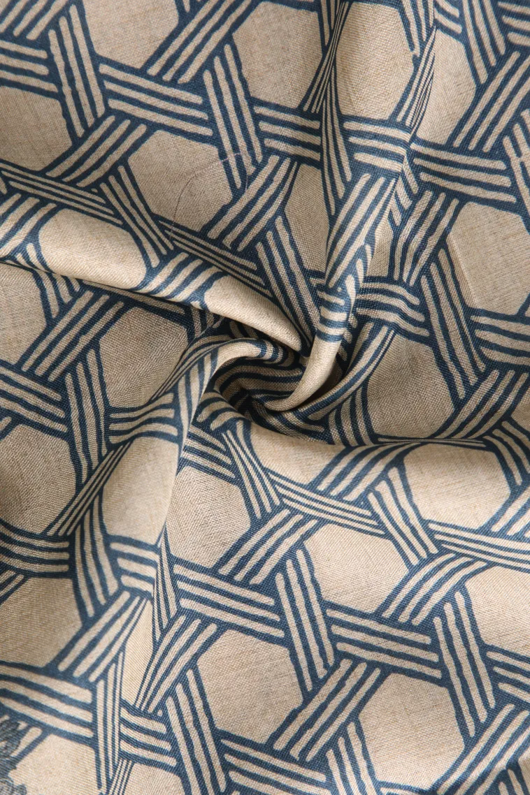 Aegean Blue Semi Raw Silk Printed Without Zari With Geometric Shapes view 4