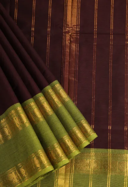 Sangria Red Chettinad Cotton Sarees with Gold Zari Plain