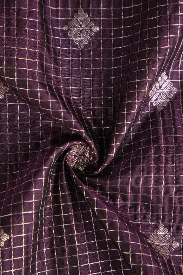 Mulberry Purple Apoorva Silk Sarees with Silver Zari Checks And Puttas view 4