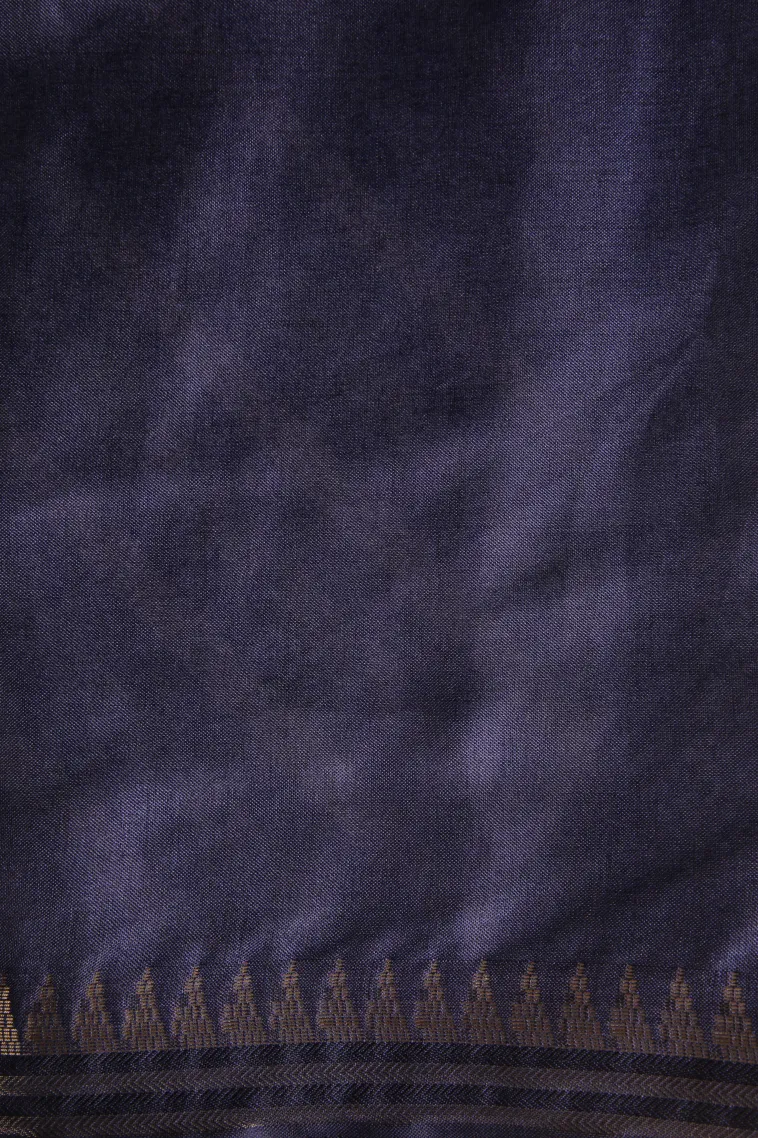 Indigo Blue Semi Raw Silk Printed Without Zari With Cross Straipes view 3