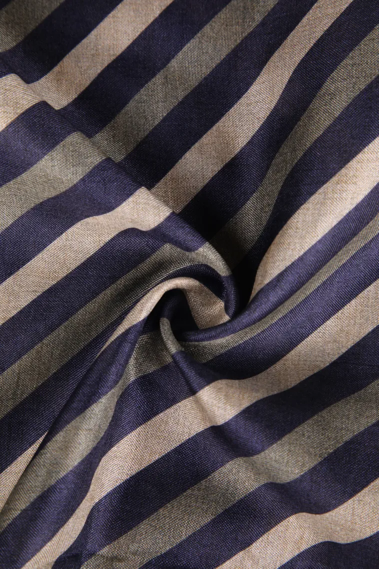 Indigo Blue Semi Raw Silk Printed Without Zari With Cross Straipes view 4