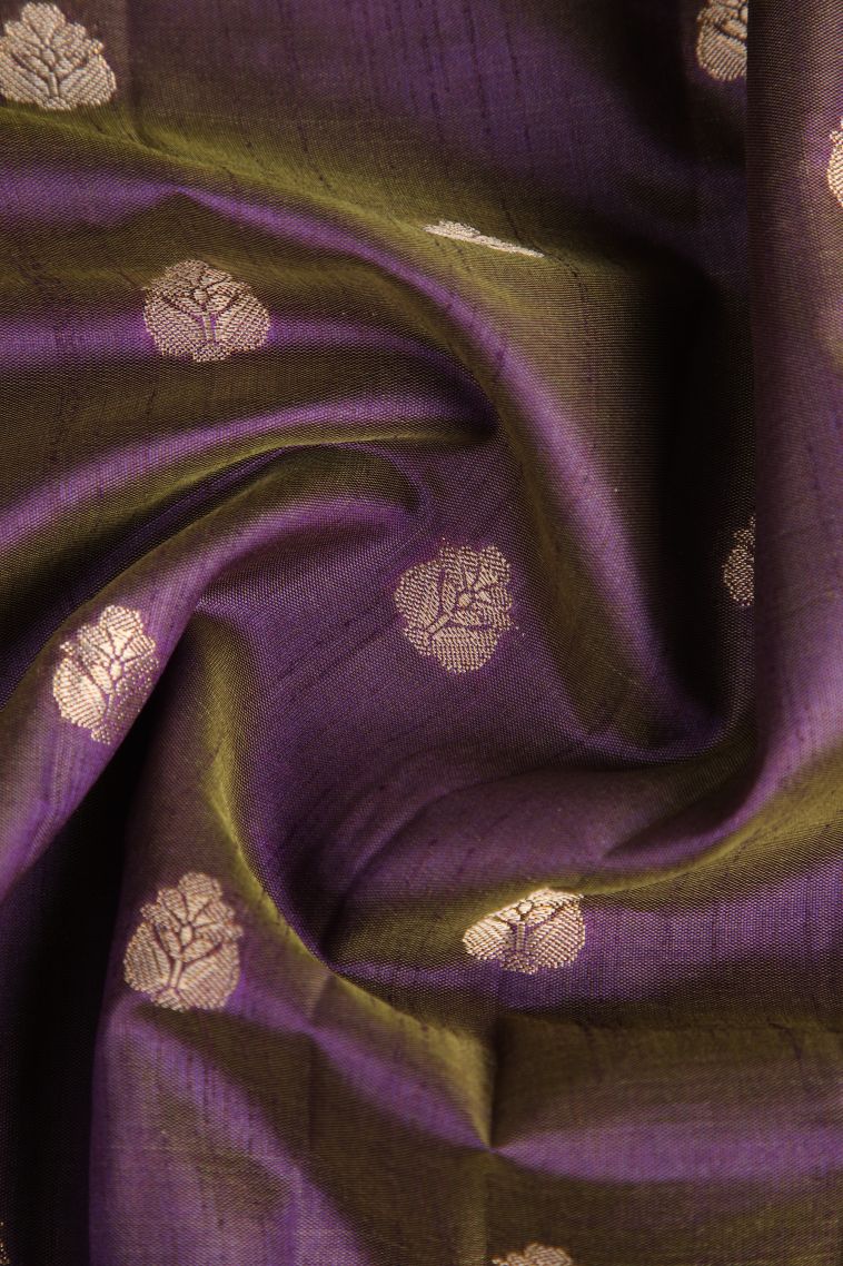 Viola Purple Raw Silk Sarees Gold Zari with Floral Puttas view 4