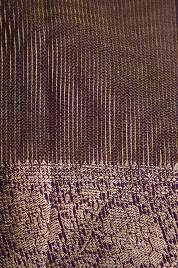 Viola Purple Raw Silk Sarees Gold Zari with Floral Puttas view 3