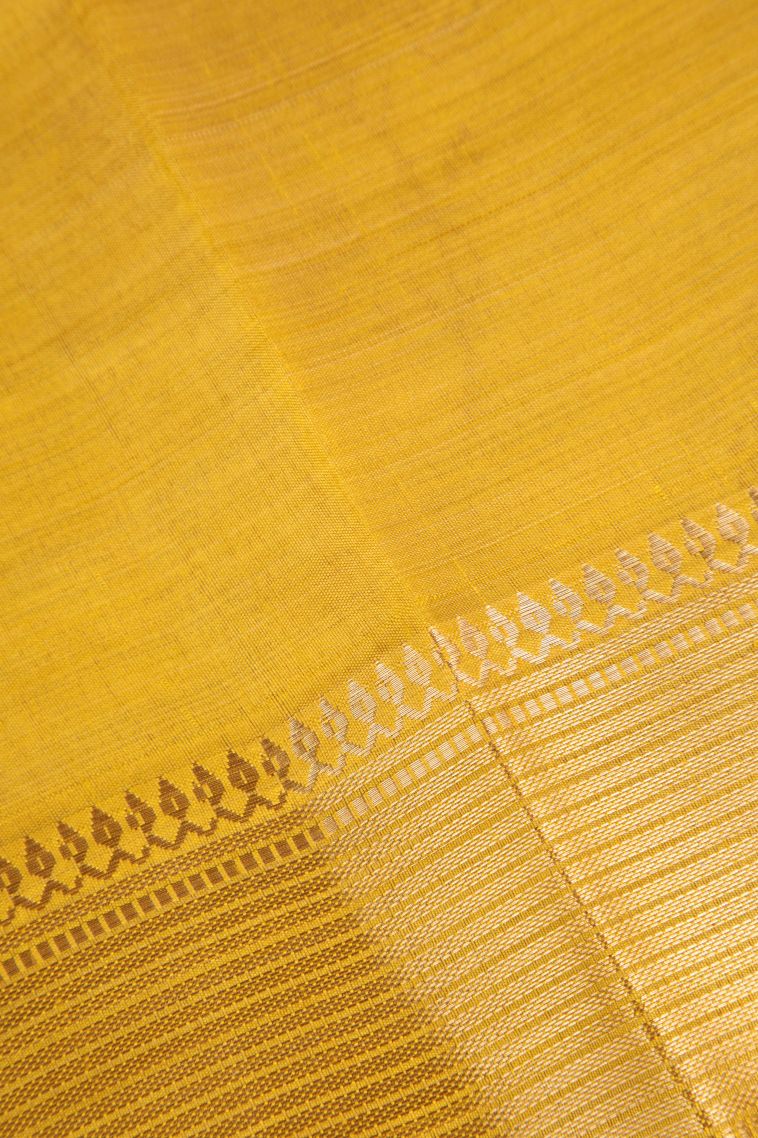 Gold Semi Raw Silk Printed Gold Zari with Floral Patterns view 3