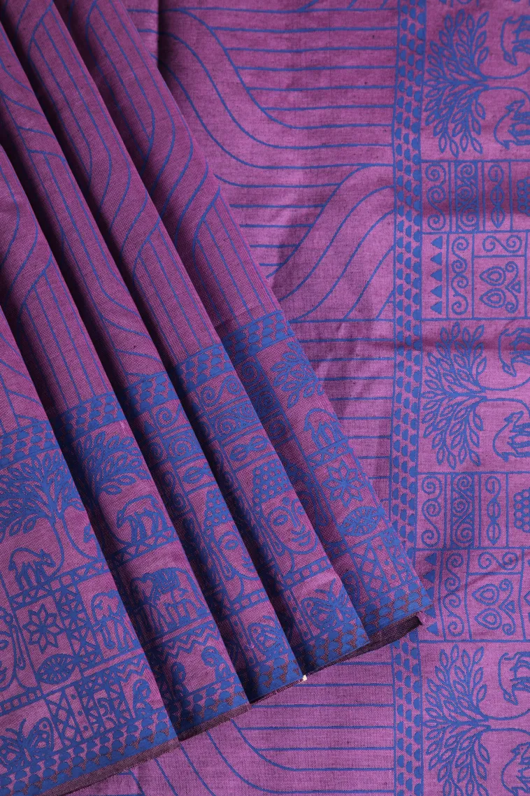 Amethyst Purple Poly Cotton Sarees Without Zari With Floral Patterns