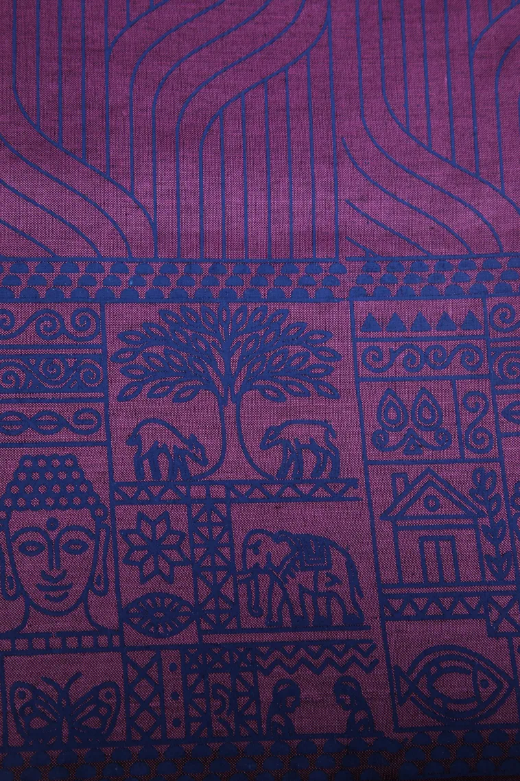 Amethyst Purple Poly Cotton Sarees Without Zari With Floral Patterns view 3