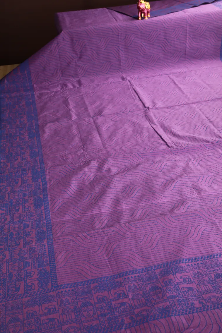 Amethyst Purple Poly Cotton Sarees Without Zari With Floral Patterns view 2