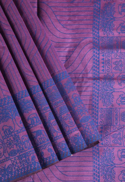 Amethyst Purple Poly Cotton Sarees Without Zari With Floral Patterns