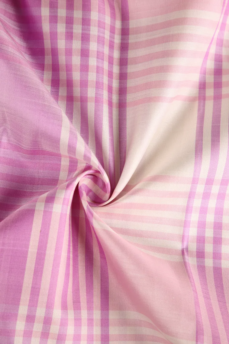 Cotton White Kanchipuram Silk Sarees with Gold Zari Checks view 4