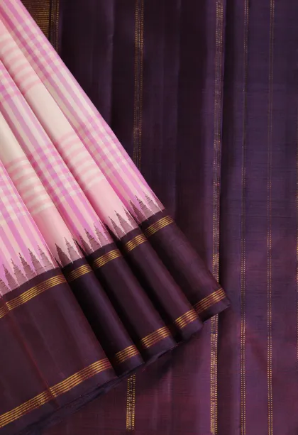 Cotton White Kanchipuram Silk Sarees with Gold Zari Checks