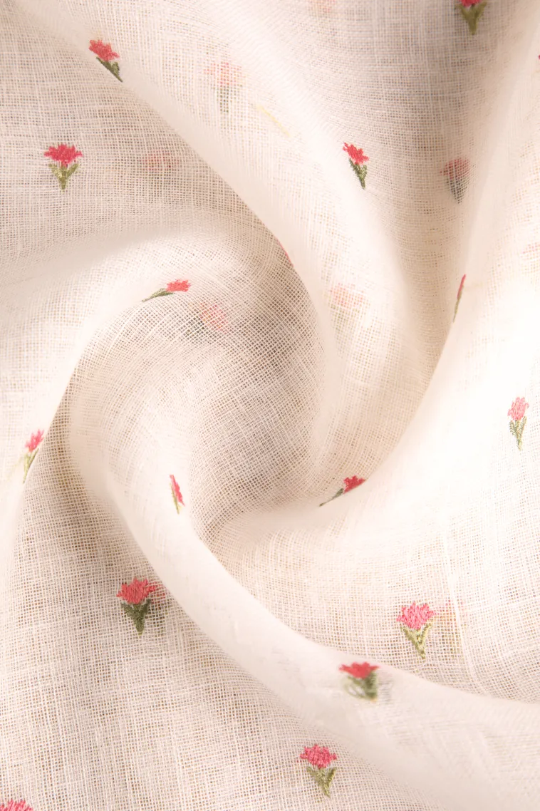 Cotton White Linen Saree with Silver Zari Puttas view 4