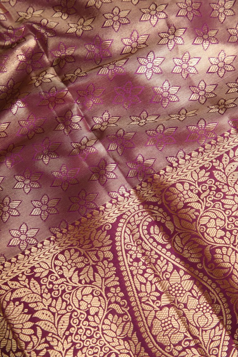 Vanilla Custard Yellow Apoorva Silk Sarees Copper Zari with Floral Patterns view 3