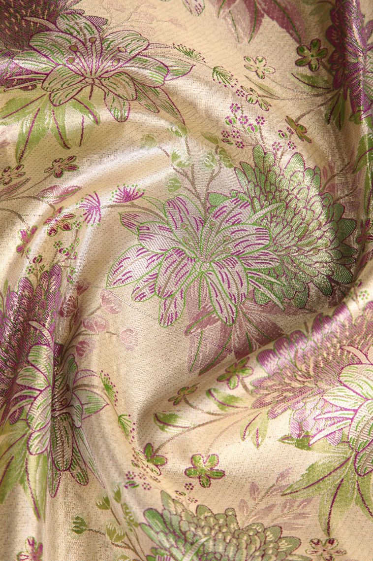 Vanilla Custard Yellow Apoorva Silk Sarees Copper Zari with Floral Patterns view 4