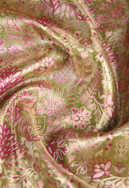 Olive Green Apoorva Silk Sarees Copper Zari with Floral Patterns