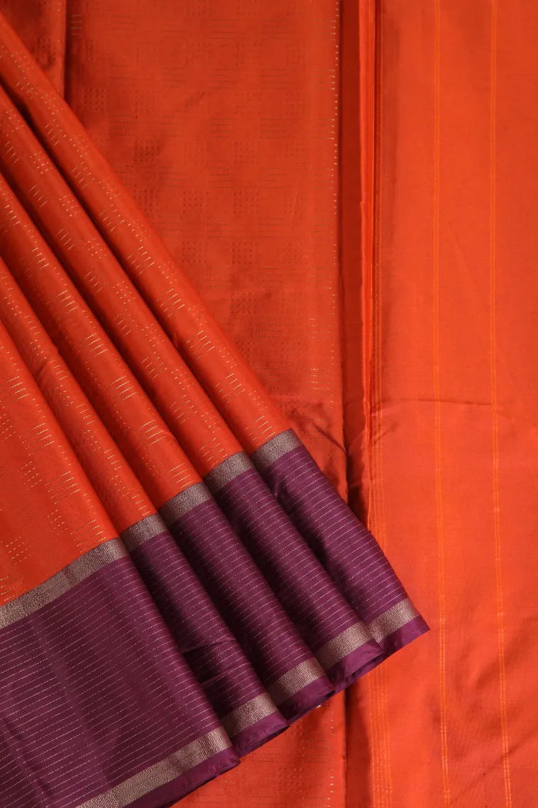 Fire Orange Arani Silk Sarees with Gold Zari Horizontal Model
