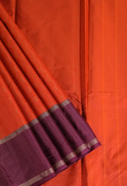 Fire Orange Arani Silk Sarees with Gold Zari Horizontal Model