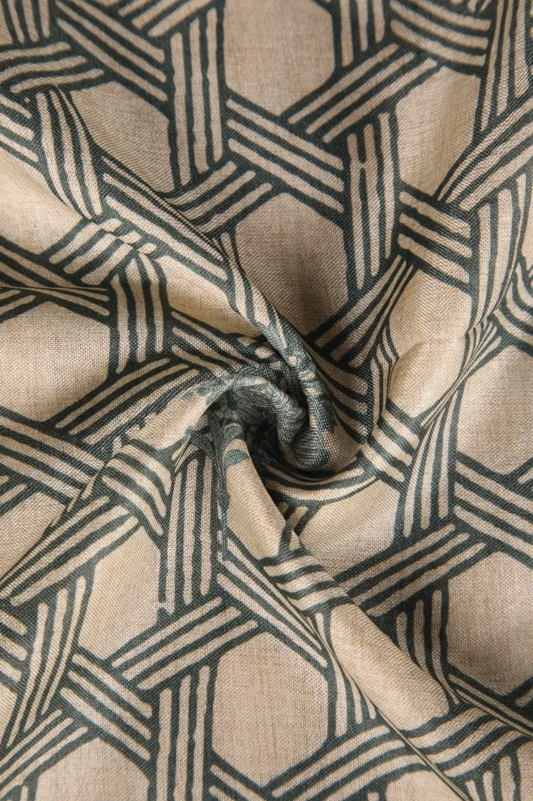 Teal Blue Semi Raw Silk Printed Without Zari With Geometric Shapes view 4