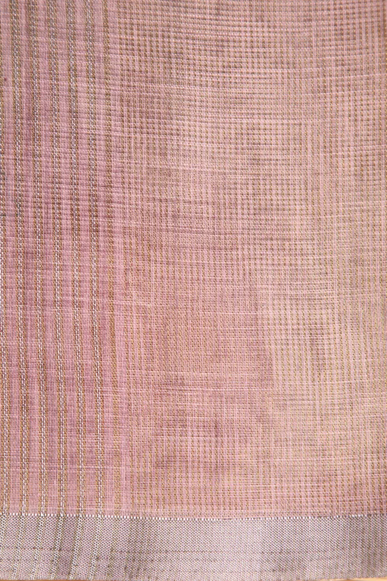 Crepe Pink Linen Saree Without Zari With Geometric Shapes view 3