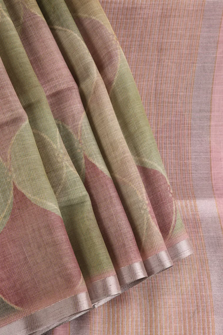 Crepe Pink Linen Saree Without Zari With Geometric Shapes
