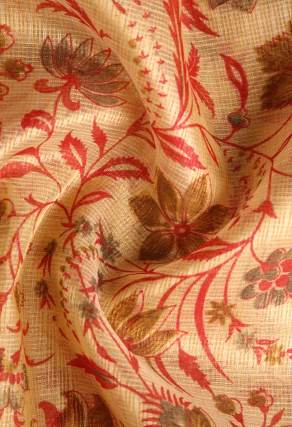 Cream White Raw Silk Sarees Without Zari With Floral Patterns