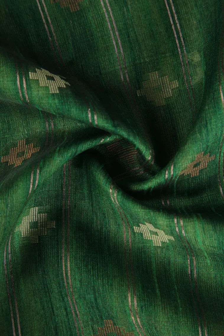 Seaweed Green Raw Silk Sarees with Gold And Silver Zari Straipes And Puttas view 4