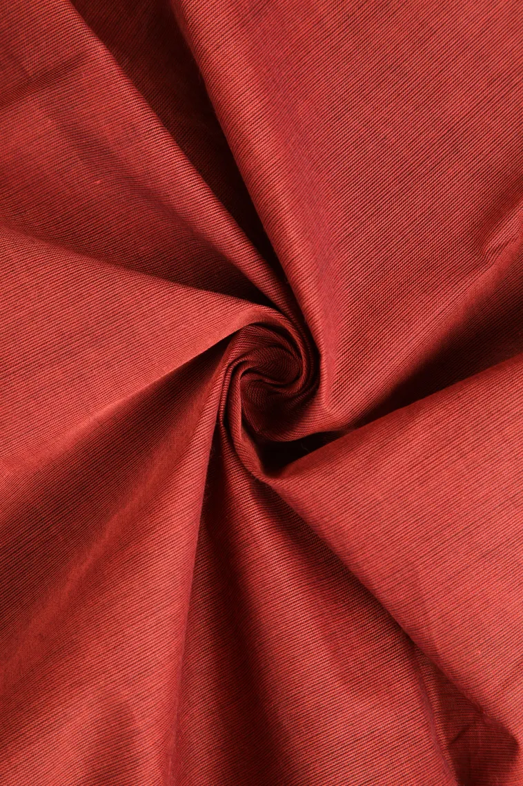 Cherry Red Chettinad Cotton Sarees with Gold Zari Plain view 4