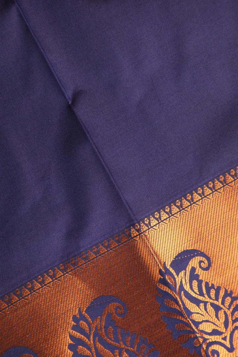 Slate Blue Visiri Madippu Silk Sarees with Copper Zari Floral Patterns view 3