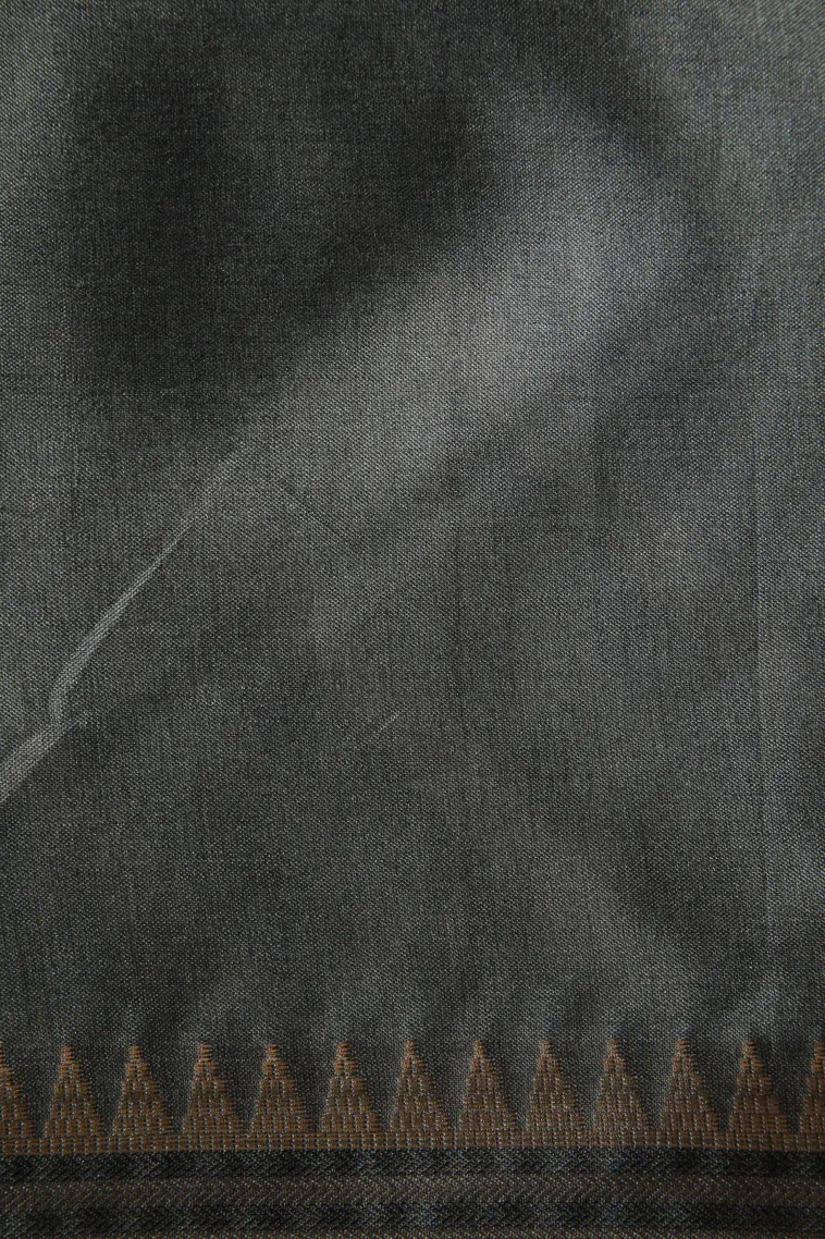 Gray Black Semi Raw Silk Printed Without Zari With Cross Straipes view 3