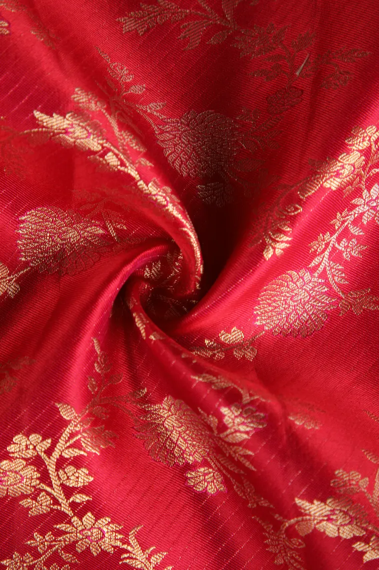 Rose Red Kanchipuram Silk Sarees with Gold Zari Floral Patterns view 4