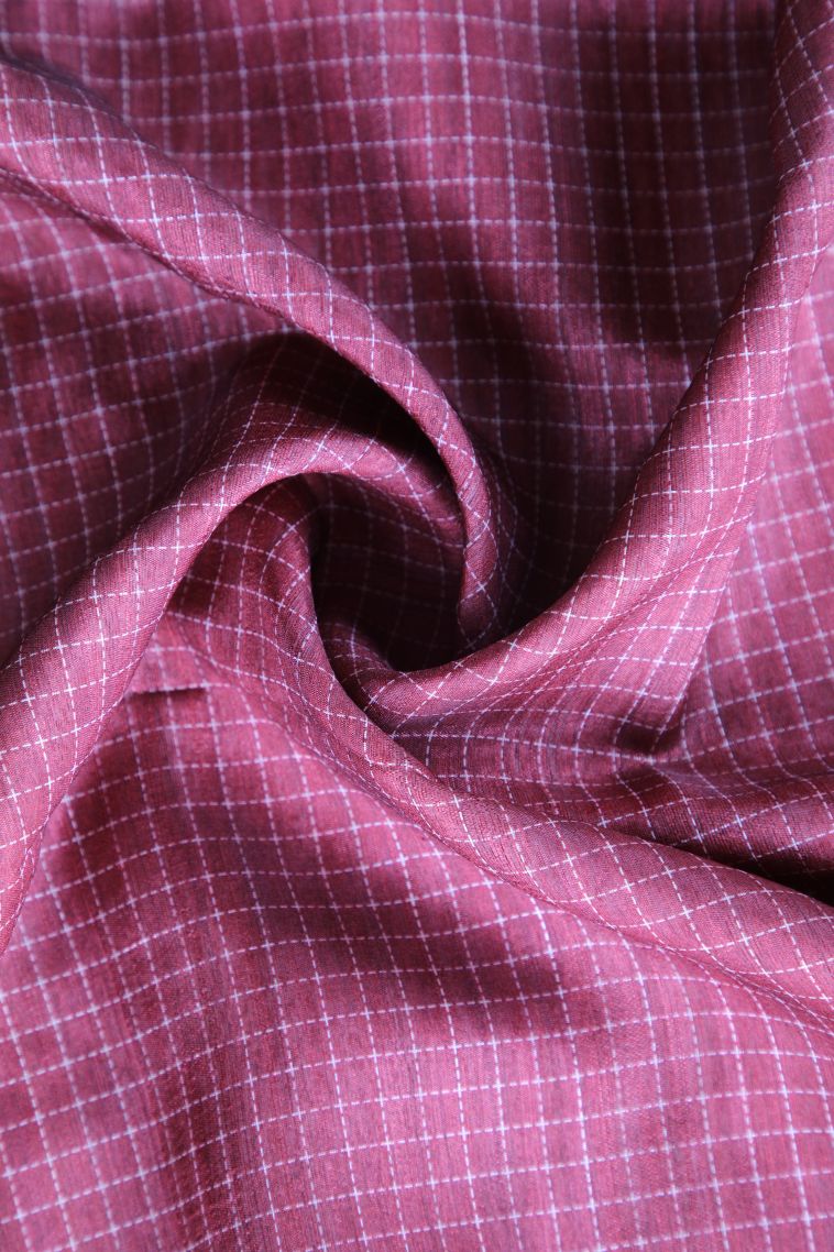 Cherry Red Raw Silk Sarees Without Zari With Checks view 4