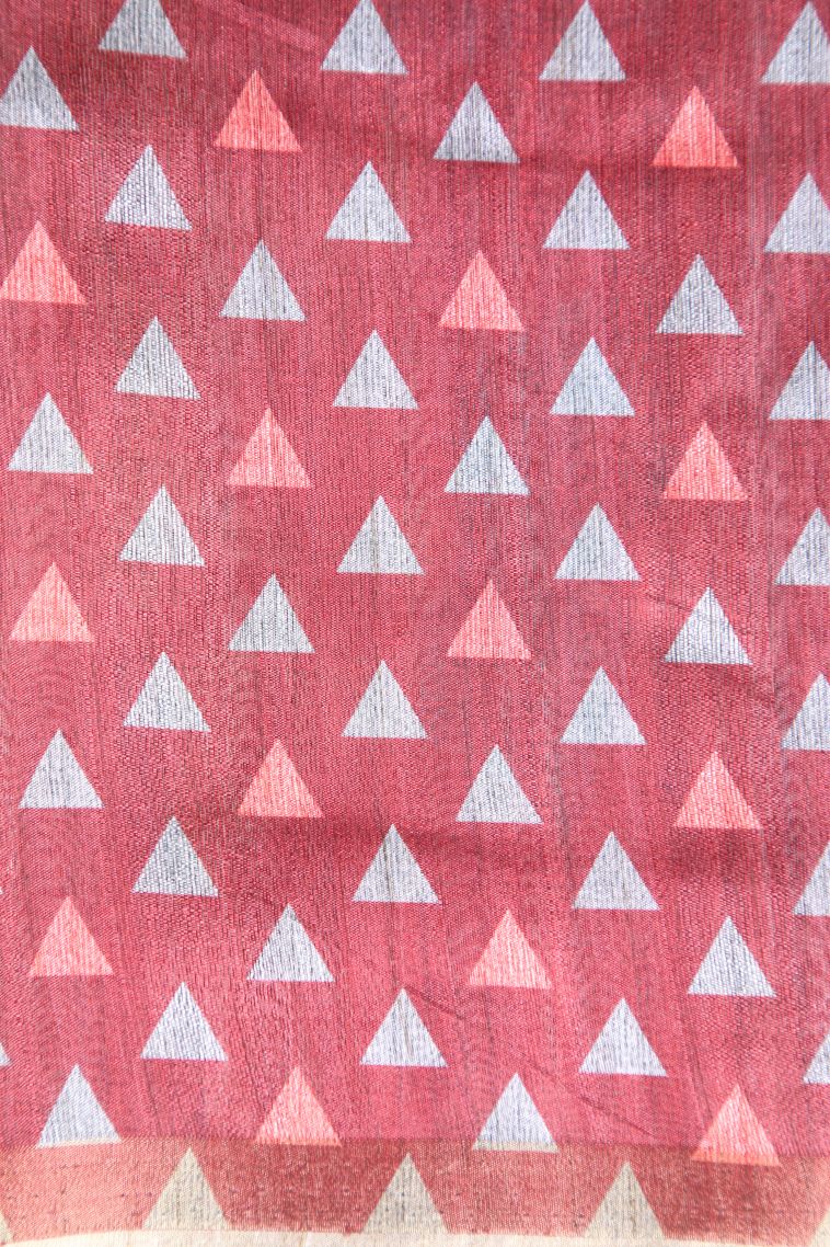Cherry Red Raw Silk Sarees Without Zari With Checks view 3