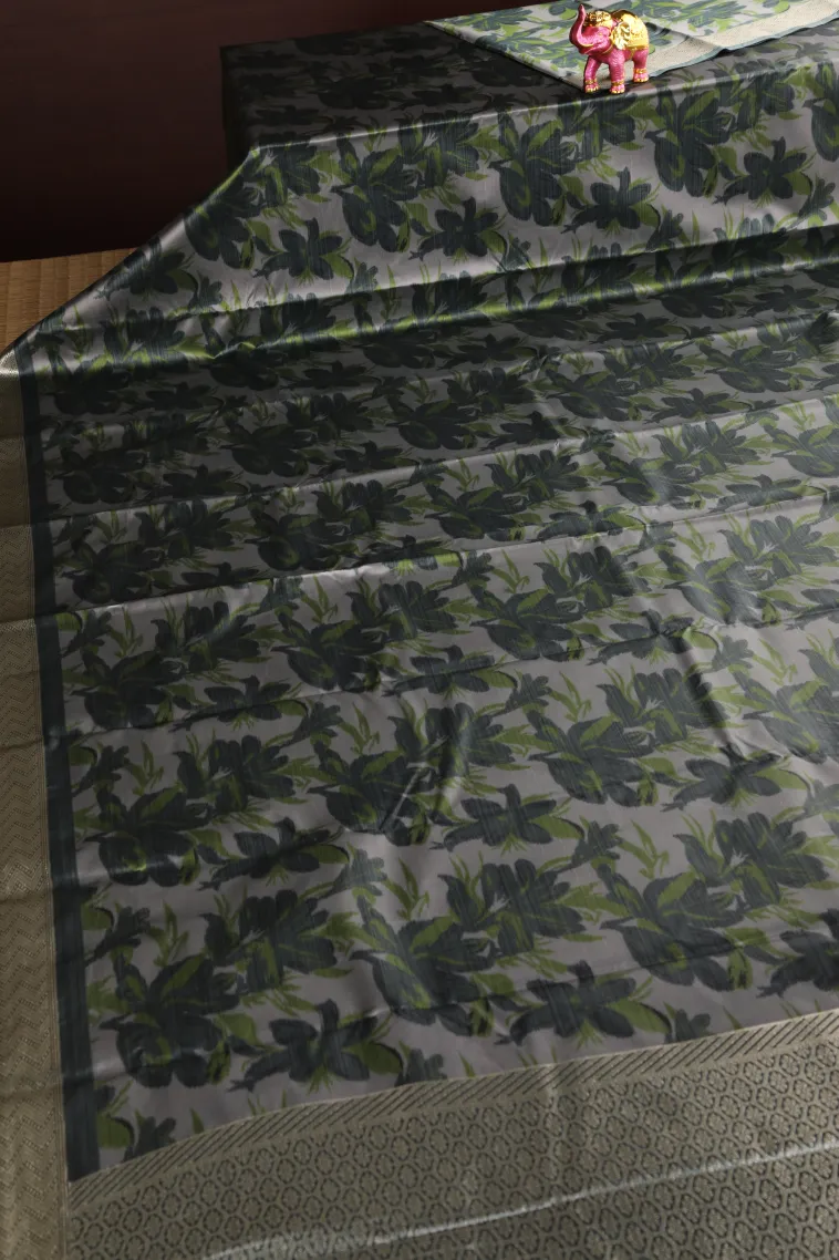 Slate Blue Soft Silk Sarees with Bronze Zari Floral Patterns view 2