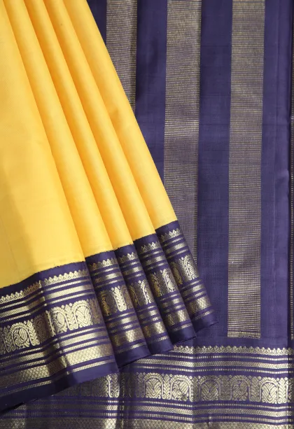 Lemon Yellow Kanchipuram Silk Sarees with Gold Zari Plain