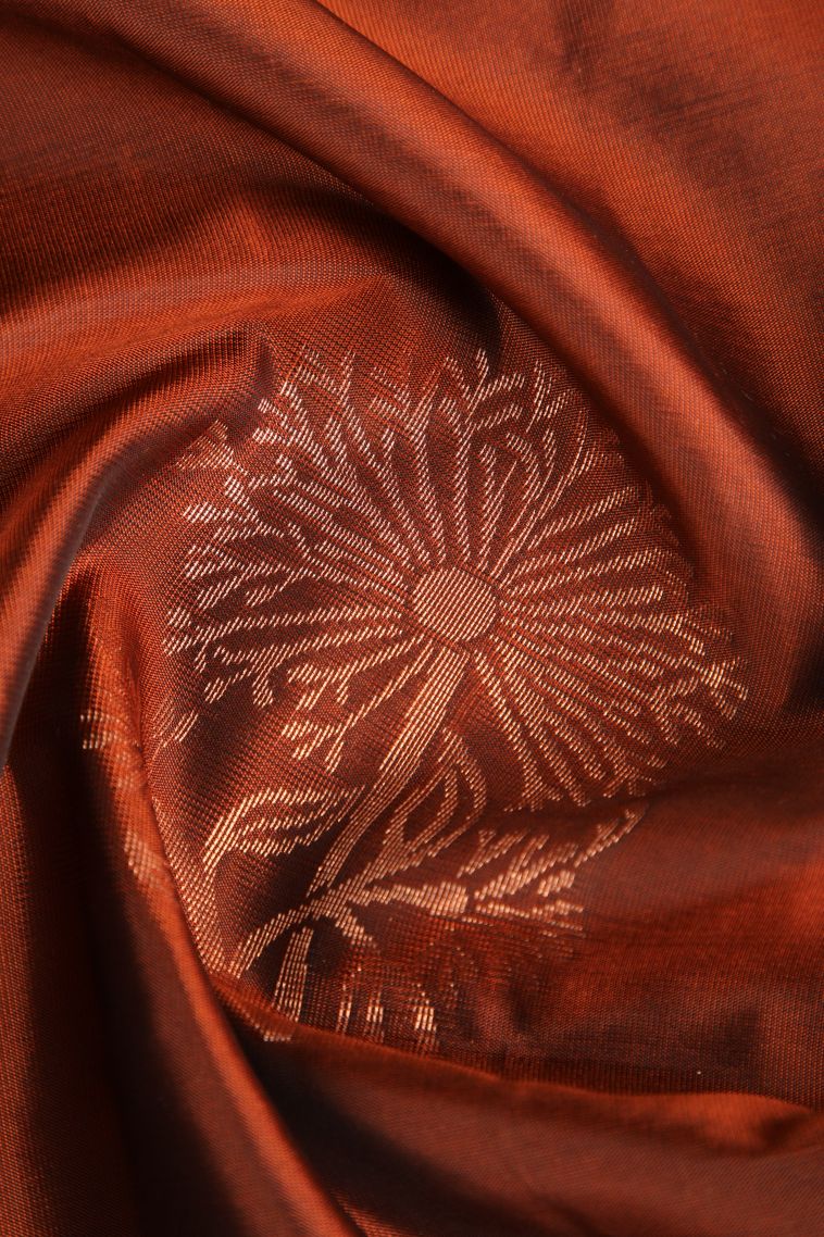 Rust Orange Soft Silk Saree Copper Zari with Floral Patterns view 4