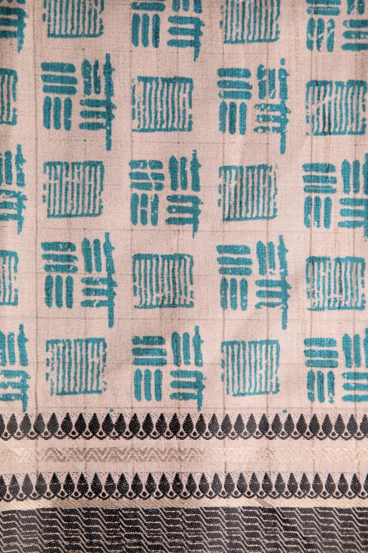 Ocean Blue Raw Silk Sarees Without Zari With Checks view 3