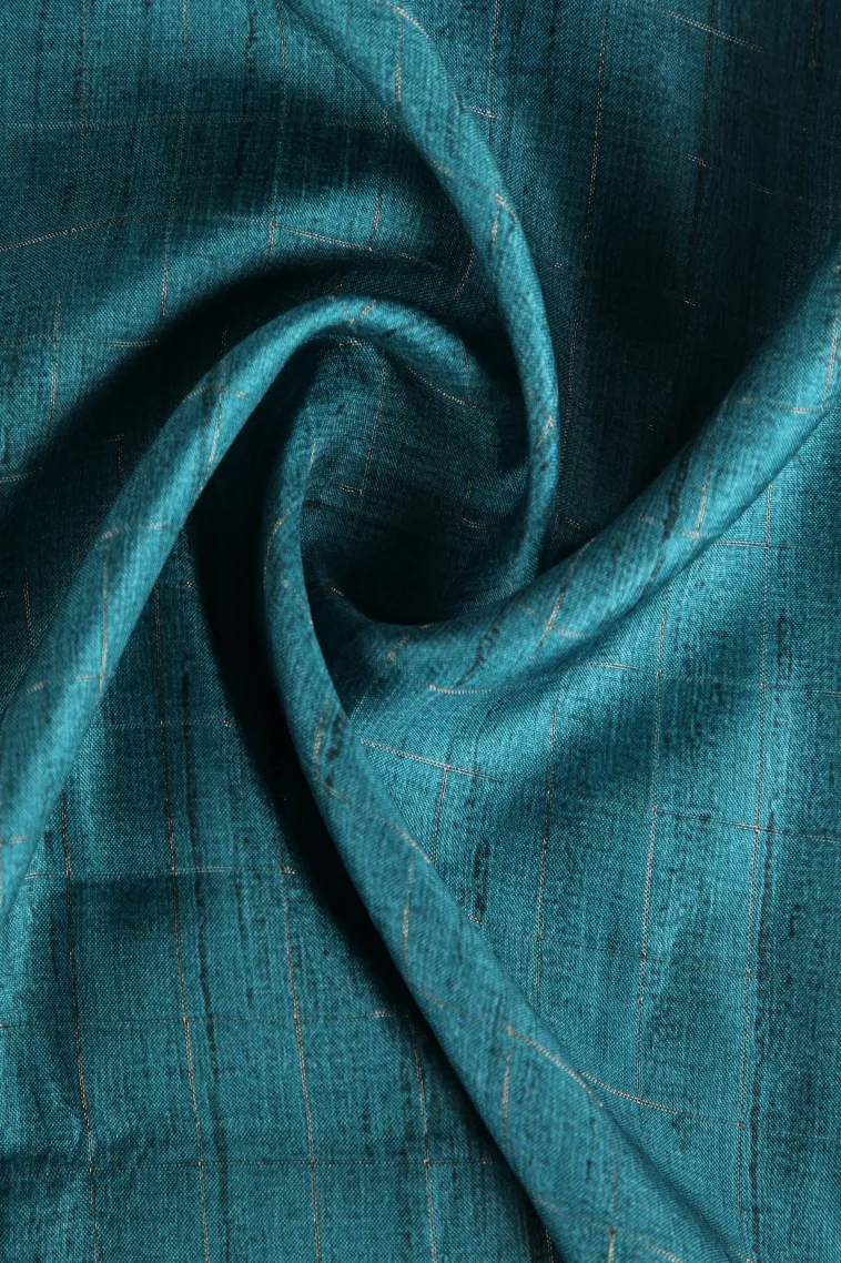 Ocean Blue Raw Silk Sarees Without Zari With Checks view 4