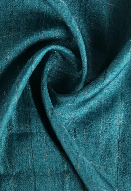 Ocean Blue Raw Silk Sarees Without Zari With Checks